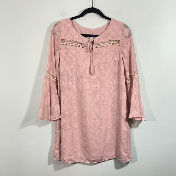 LOFT Women's Dusty Pink Textured Long Sleeve Boho Mini Dress Size SP - Picture 2 of 9